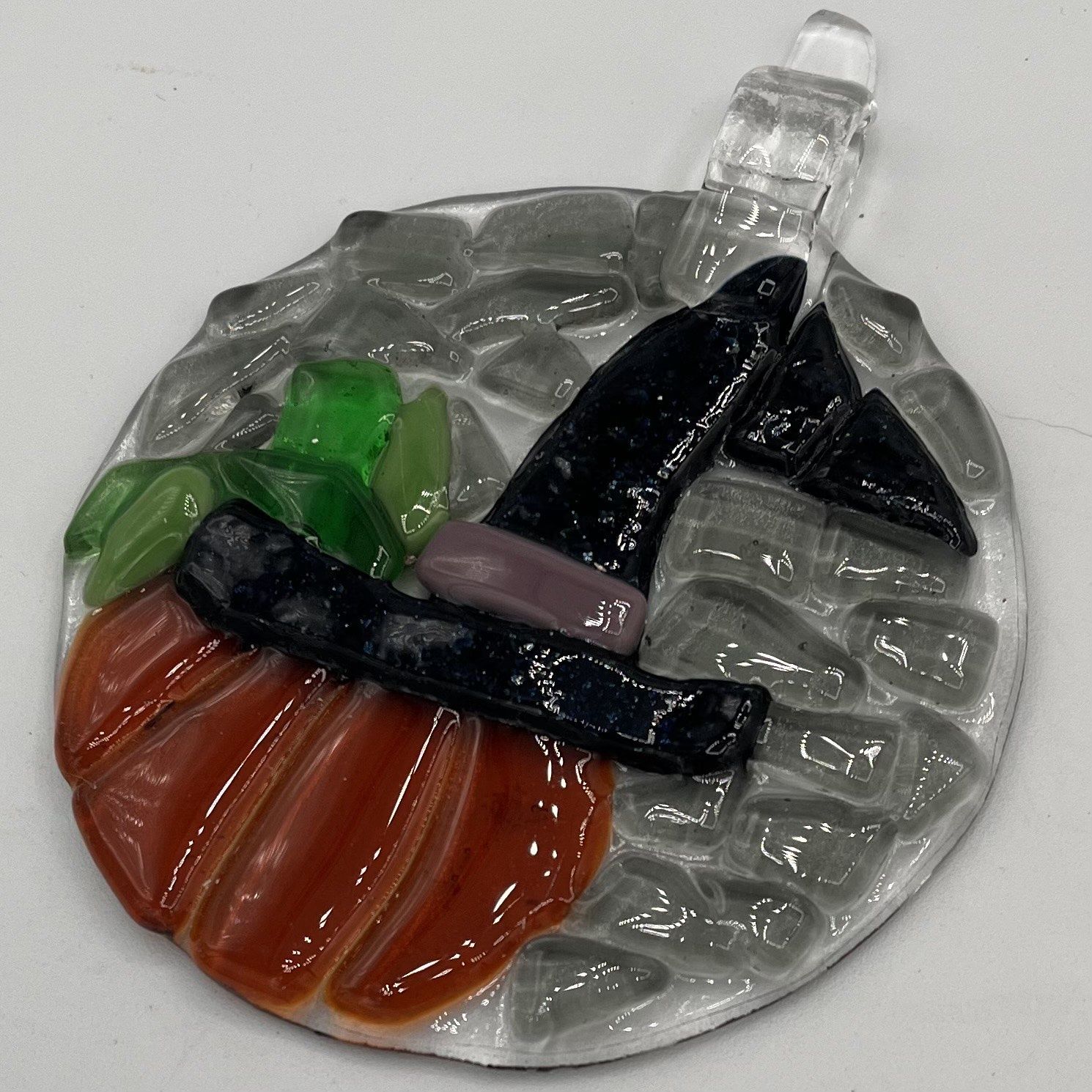 Meredith Bokeno, Fused Glass Suncatcher, Halloween Pumpkin