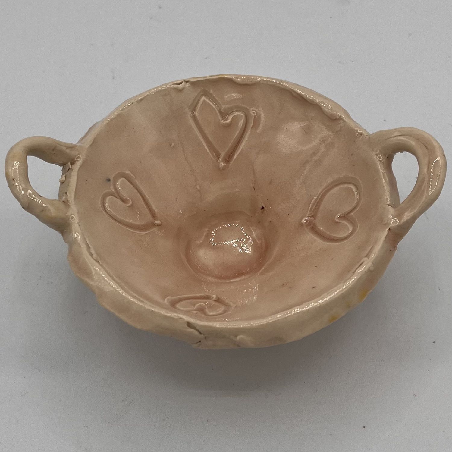 Annie Baxter, Ceramic Bowl, Pink Hearts with Handles