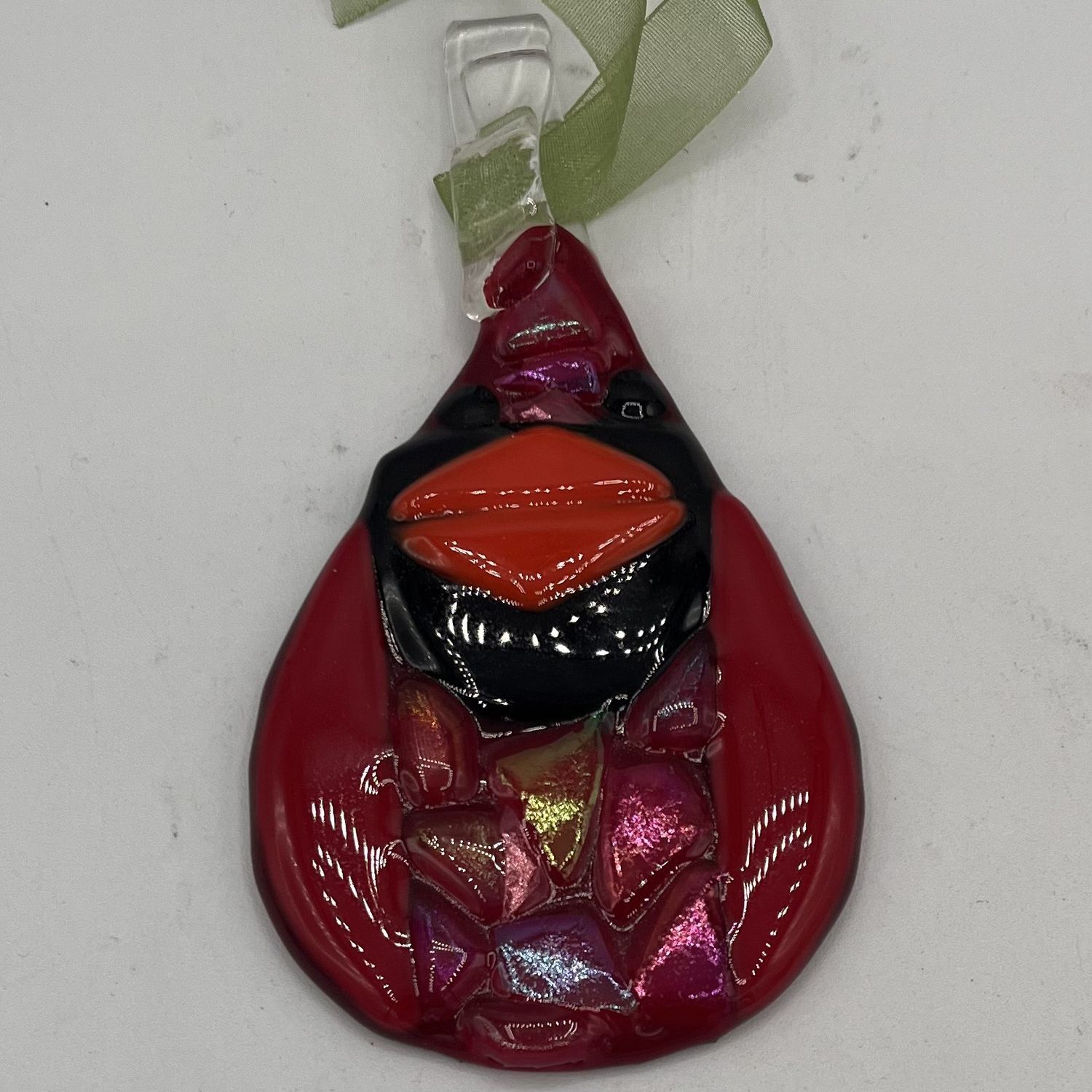 Erin Williams, Fused Glass Ornament, Iridescent Cardinal