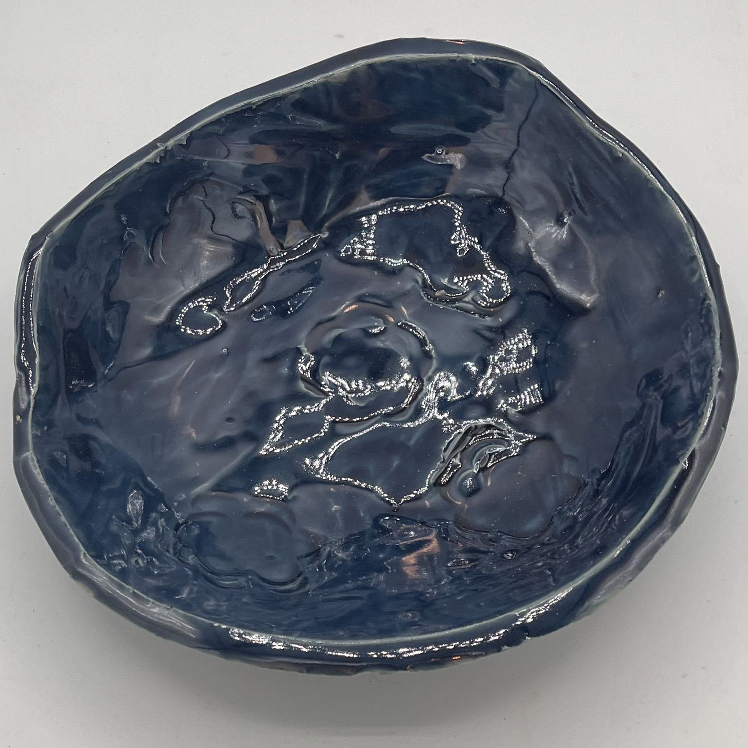 Michael Smith, Ceramic Bowl, Dark Blue Flowers