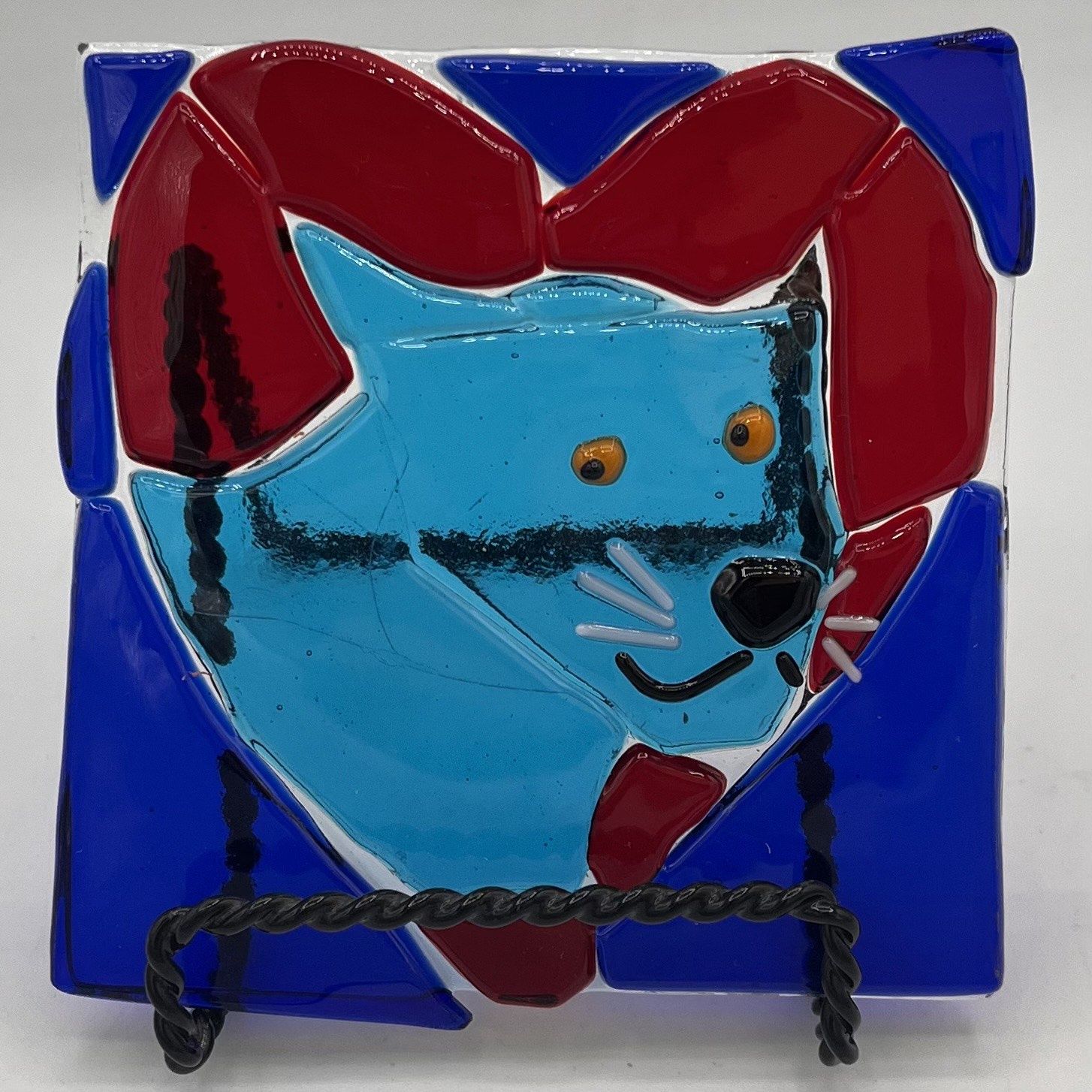 Dionysia Sanchez, Fused Glass Stand Piece, Blue Panther Love