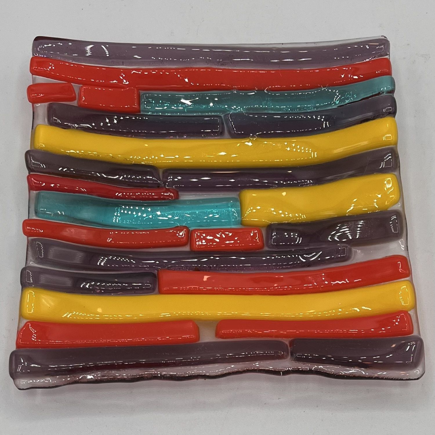 Alphonso Rowe, Fused Glass Dish, Cold and Warm Stripes