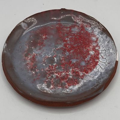 David Campbell, Ceramic Plate, White, Gray and Red Design