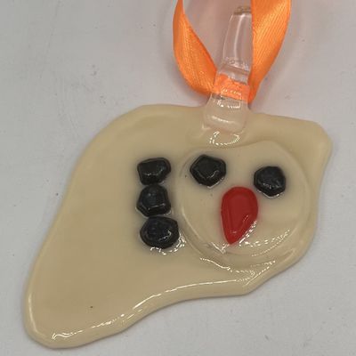 Erin Betz, Fused Glass Ornament, Melted Snowman 1