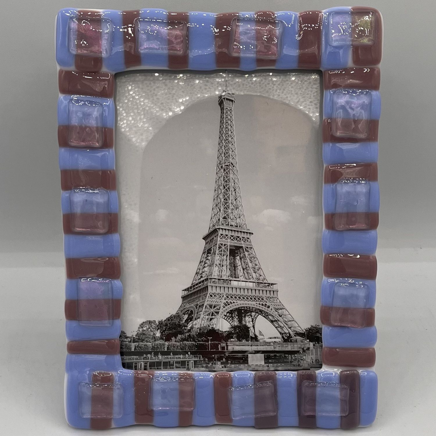 Steve Gall, Fused Glass Frame, Soft Blue and Purple Stripes