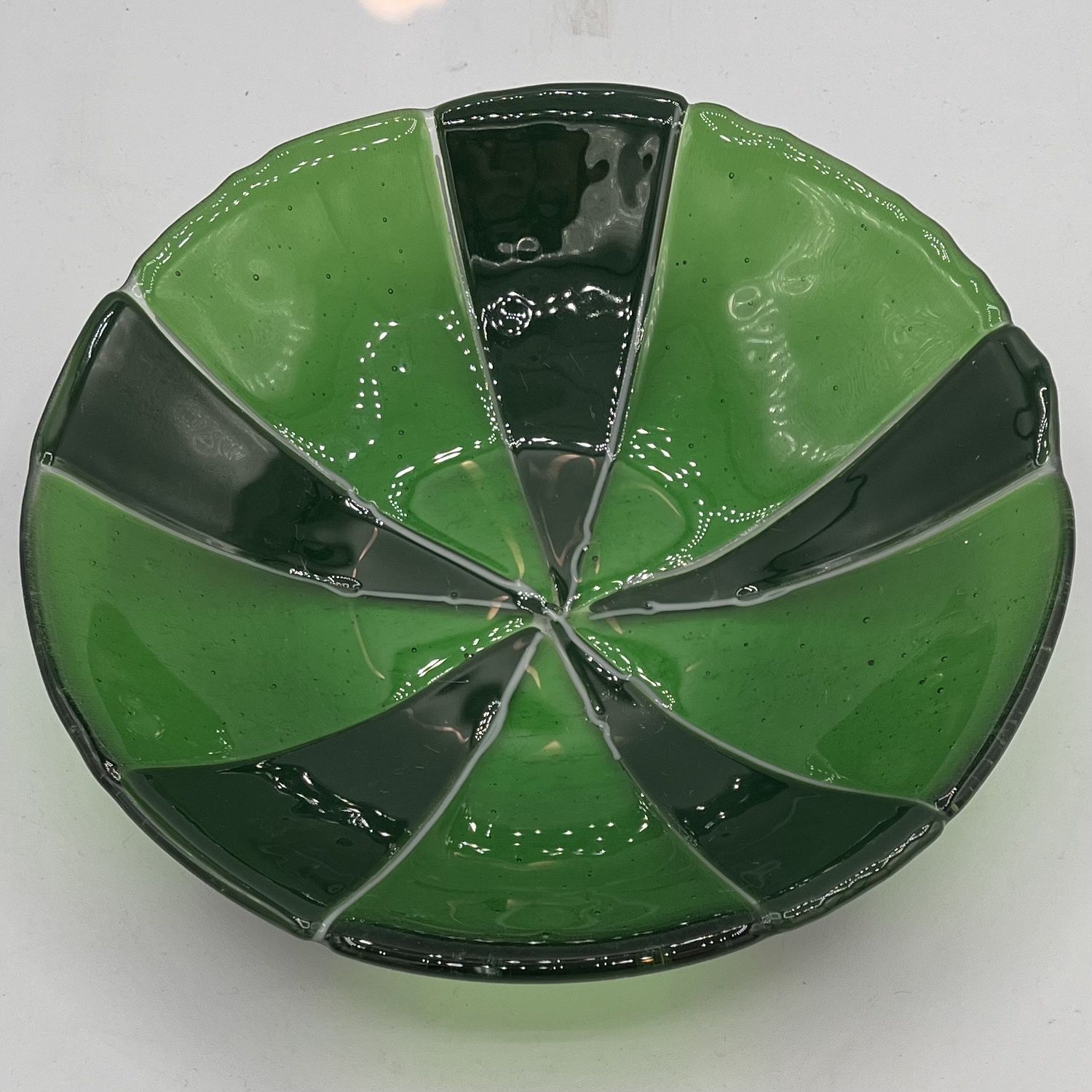 David Campbell, Fused Glass Bowl, Green and White Design