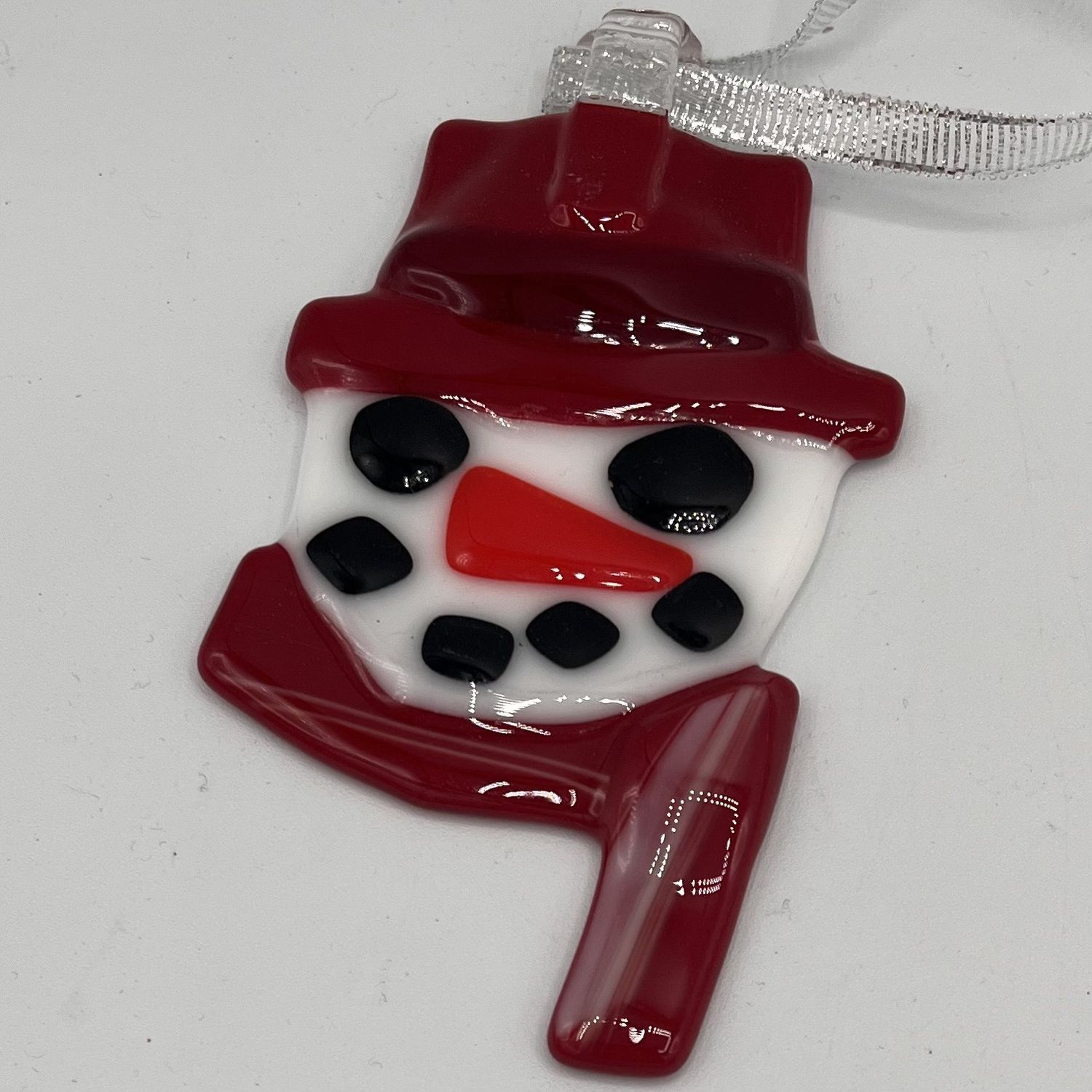 Alphonso Rowe, Fused Glass Ornament, Snowman in Red