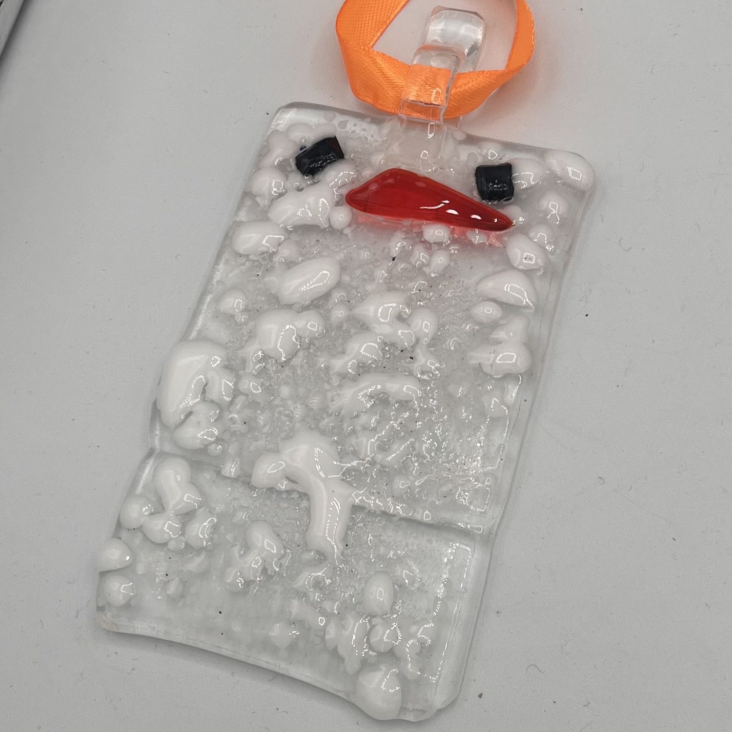 Tammy McCammon, Fused Glass Ornament, Rectangular Snowman