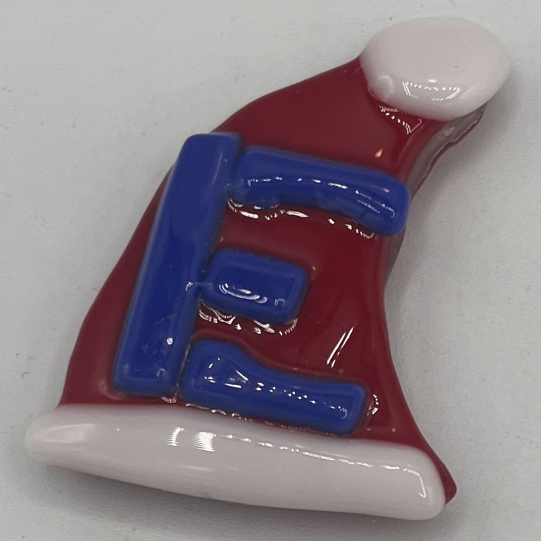 Mark Hodge, Fused Glass Magnet, Santa Hat with Blue &#39;E&#39;