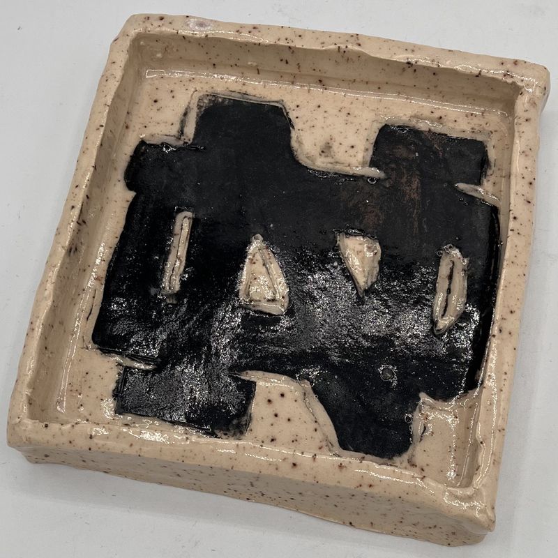 Bobbie Jo Robinson , Ceramic Dish, Black Letter Logo on White Speckled Background