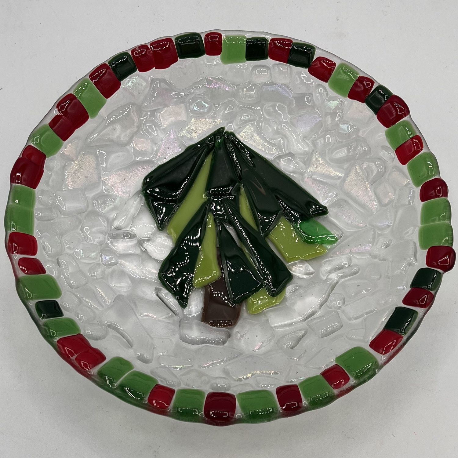 Katie Albers, Fused Glass Bowl, Tree with Festive Border