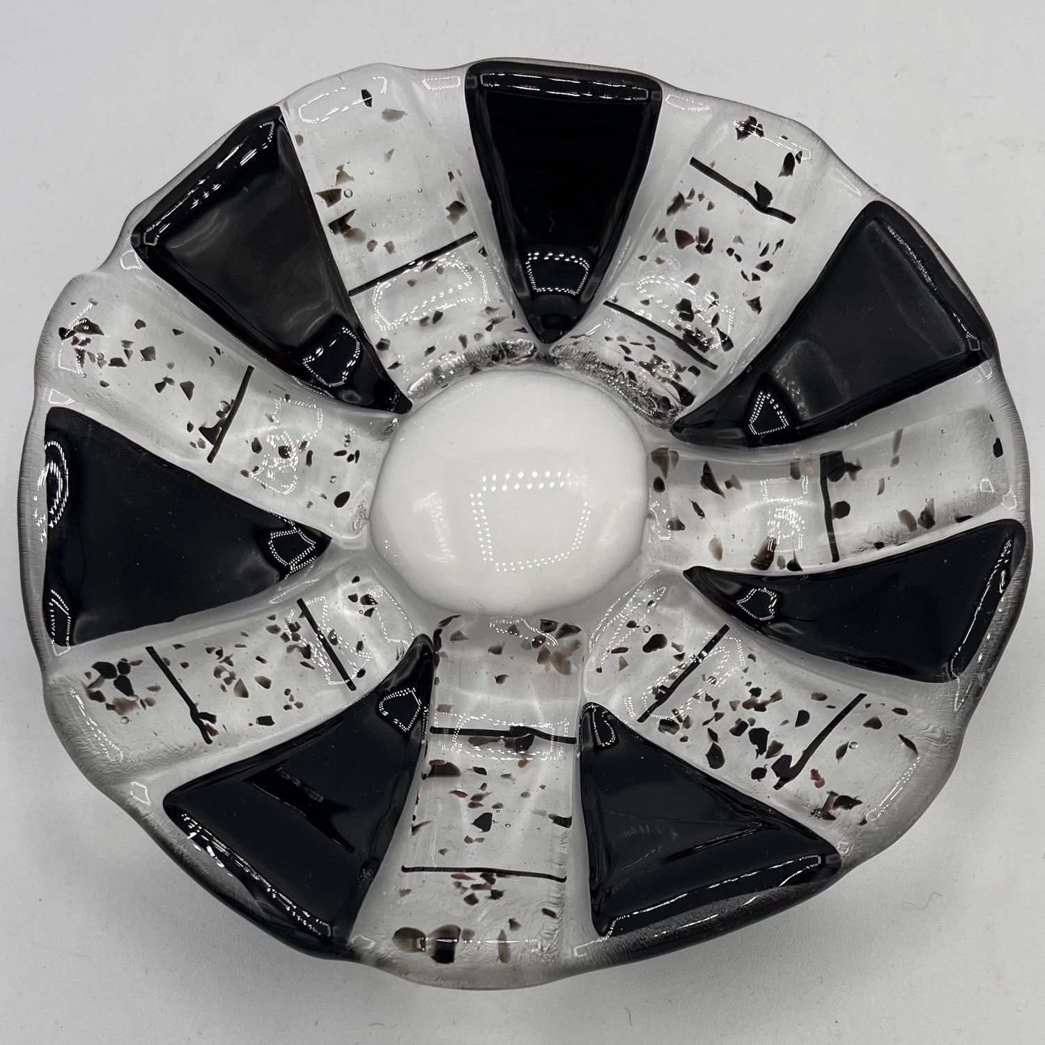 Alphonso Rowe, Fused Glass Bowl, Black and White Design