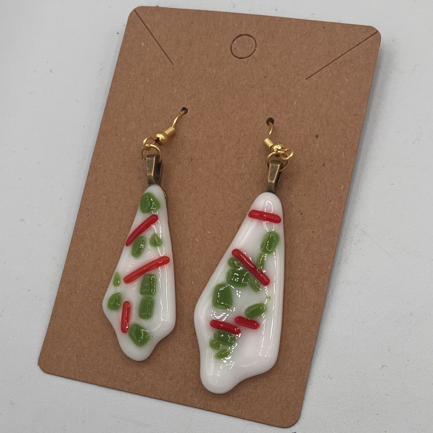 Mallory Miller, Fused Glass Earrings, Tiny Festive Trees