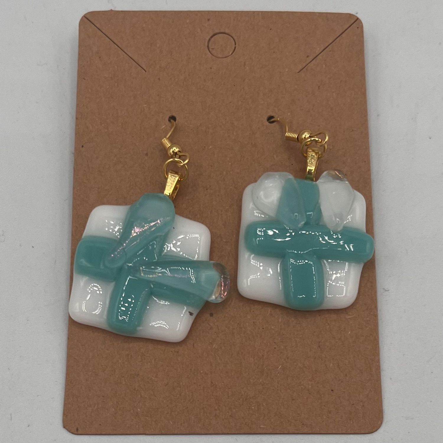 Alphonso Rowe, Fused Glass Earrings, White and Turquoise Presents 1