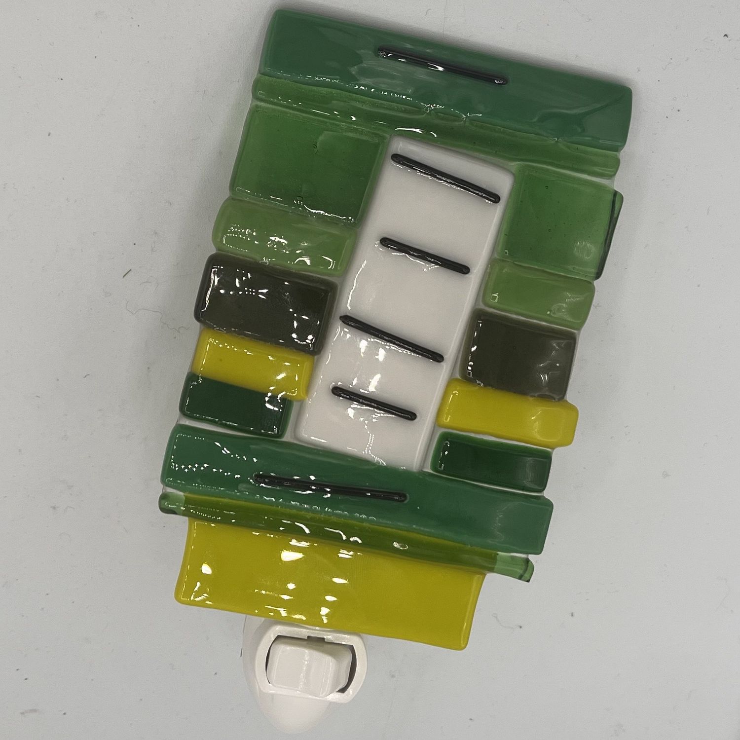 Alphonso Rowe, Fused Glass Nightlight, Black, White and Green Design