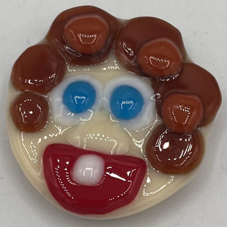 Steve Gall, Fused Glass Magnet, Happy Curly-Haired Character