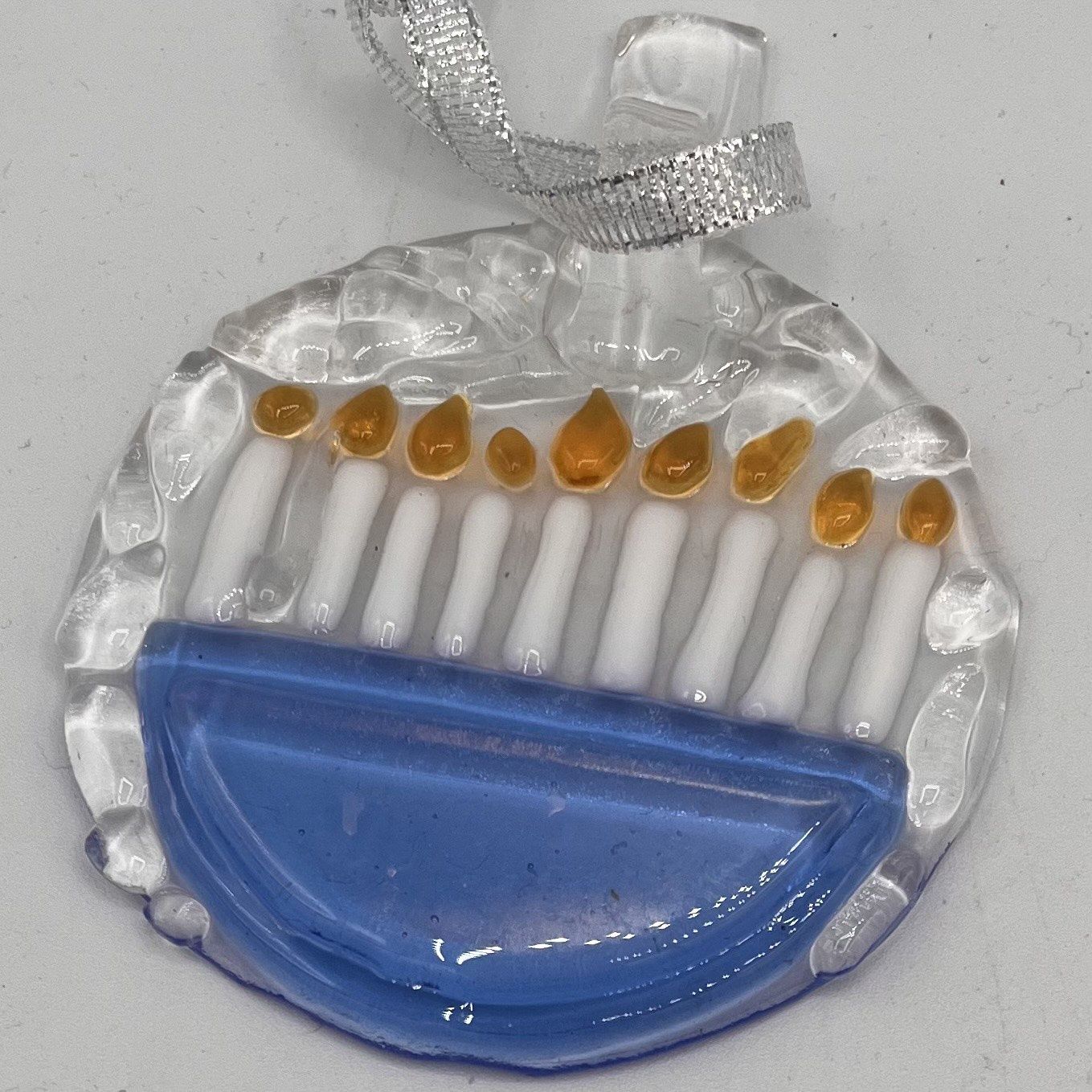 Lori Lefferts, Fused Glass Suncatcher, Blue Menorah