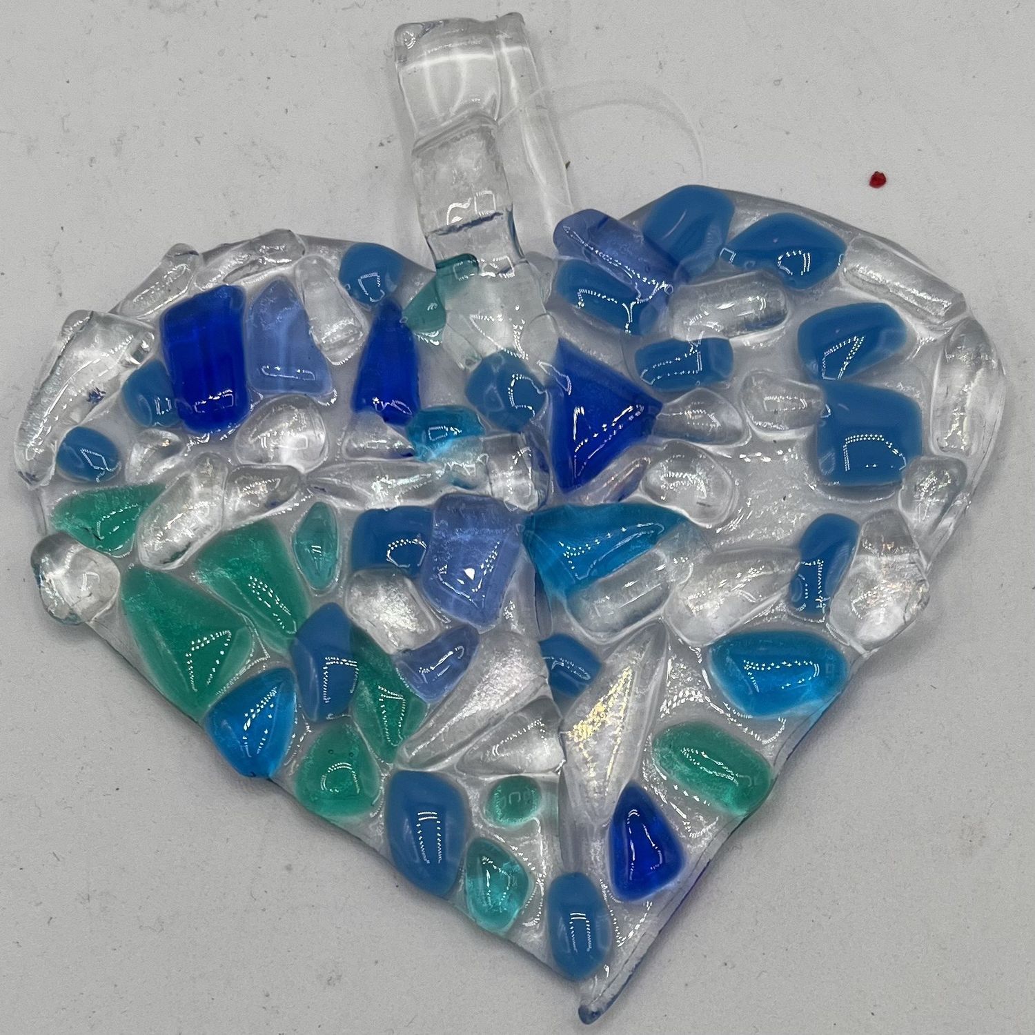 Lori Lefferts, Fused Glass Suncatcher, Chunky Blue Heart