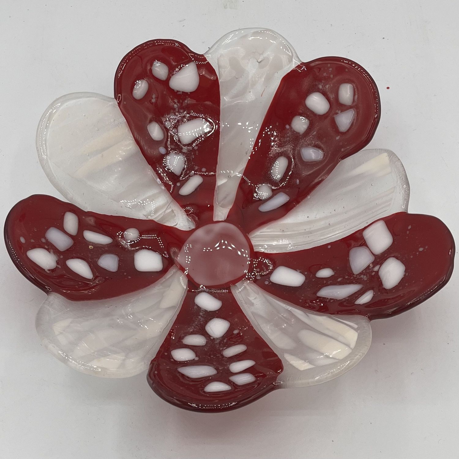 Beth Shaw, Fused Glass Bowl, Red and White Flower