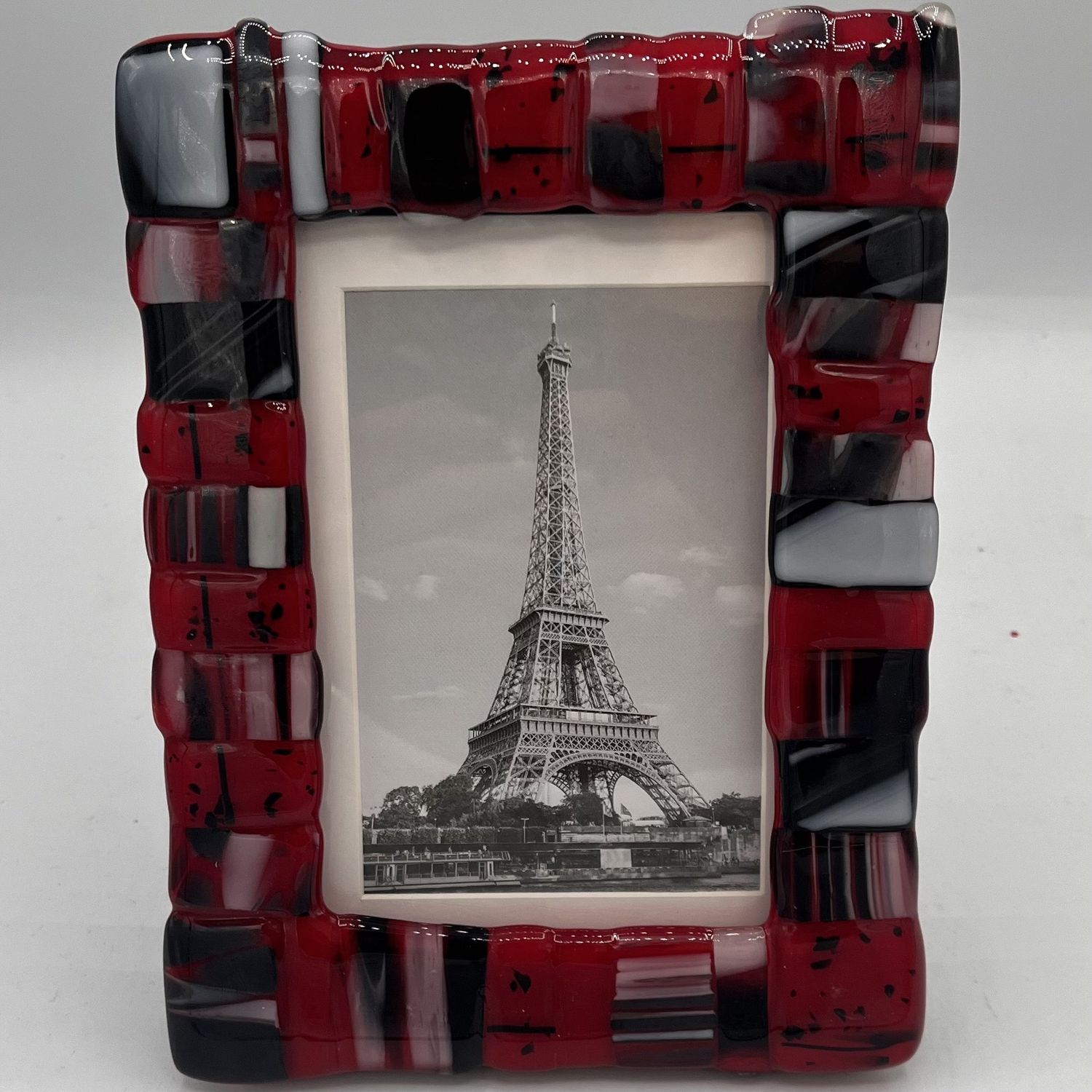 Studio, Fused Glass Frame, Red, Black and White Design