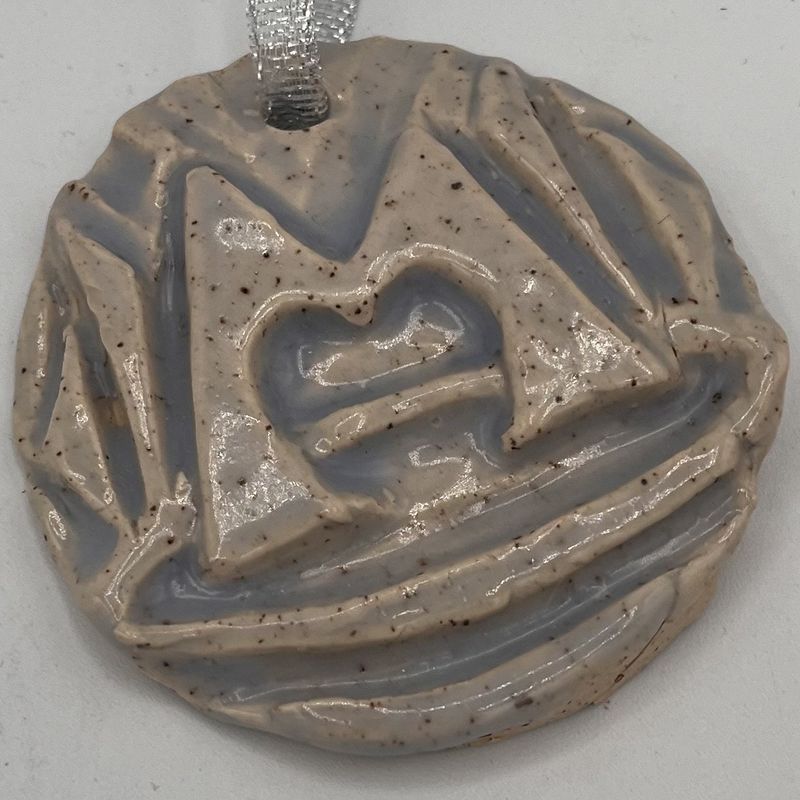 Evan Pohlman, Ceramic Ornament, Icy Blue Marcum 'M'