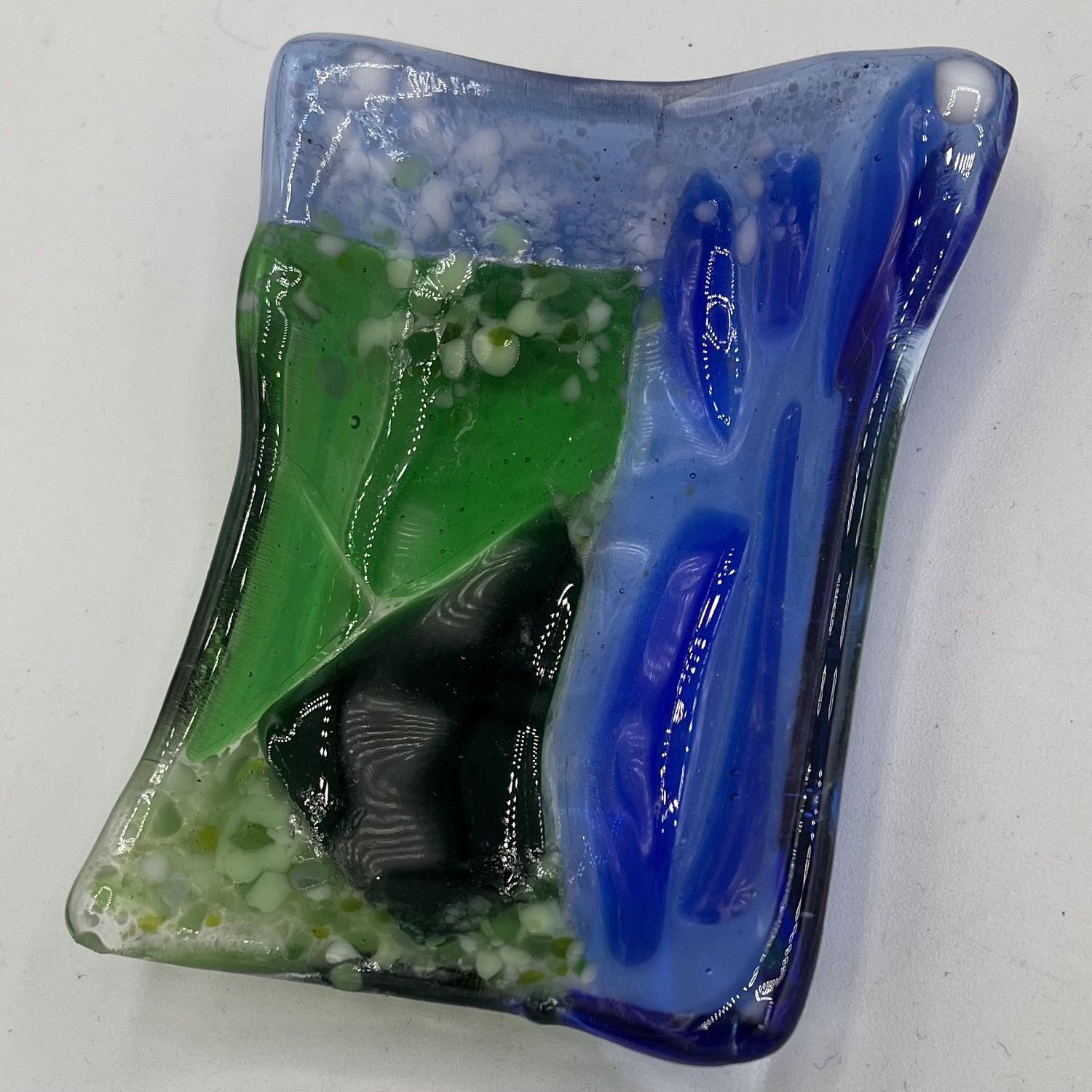 Courtney Malone, Fused Glass Soap Dish, Blue and Green Design