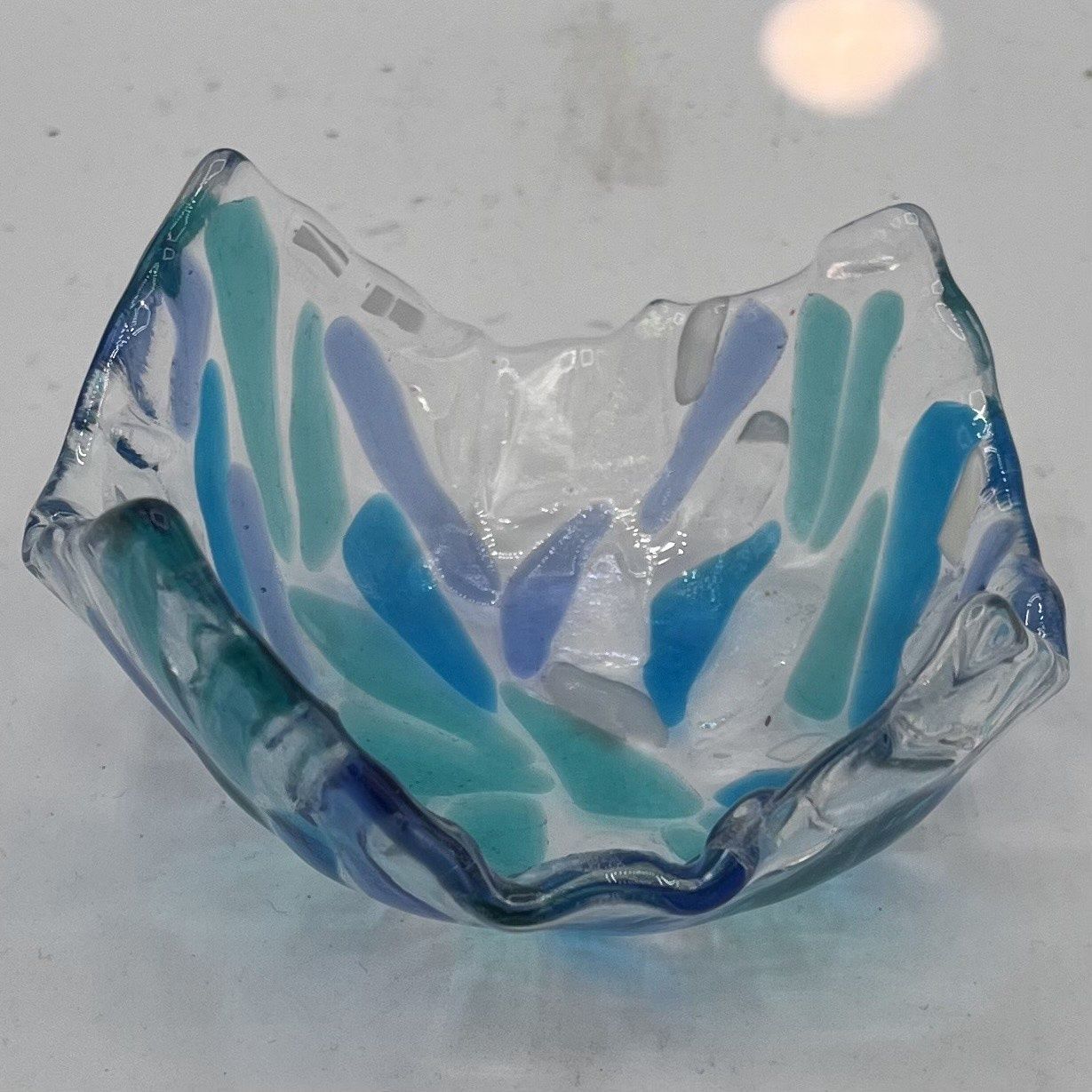 Andrea Walker, Fused Glass Drape, Blue Shapes