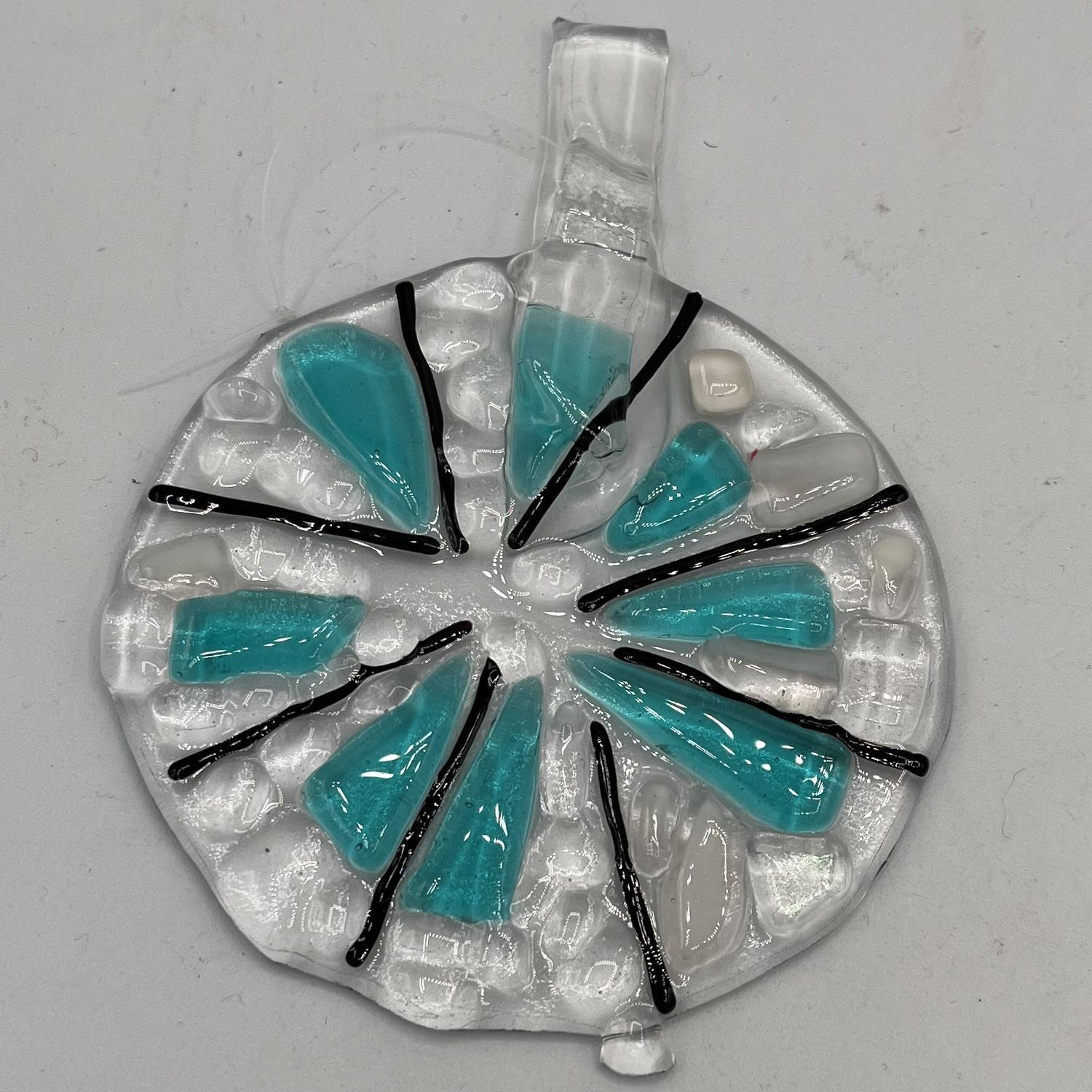Jody Mann, Fused Glass Suncatcher, Blue, Black and White Design