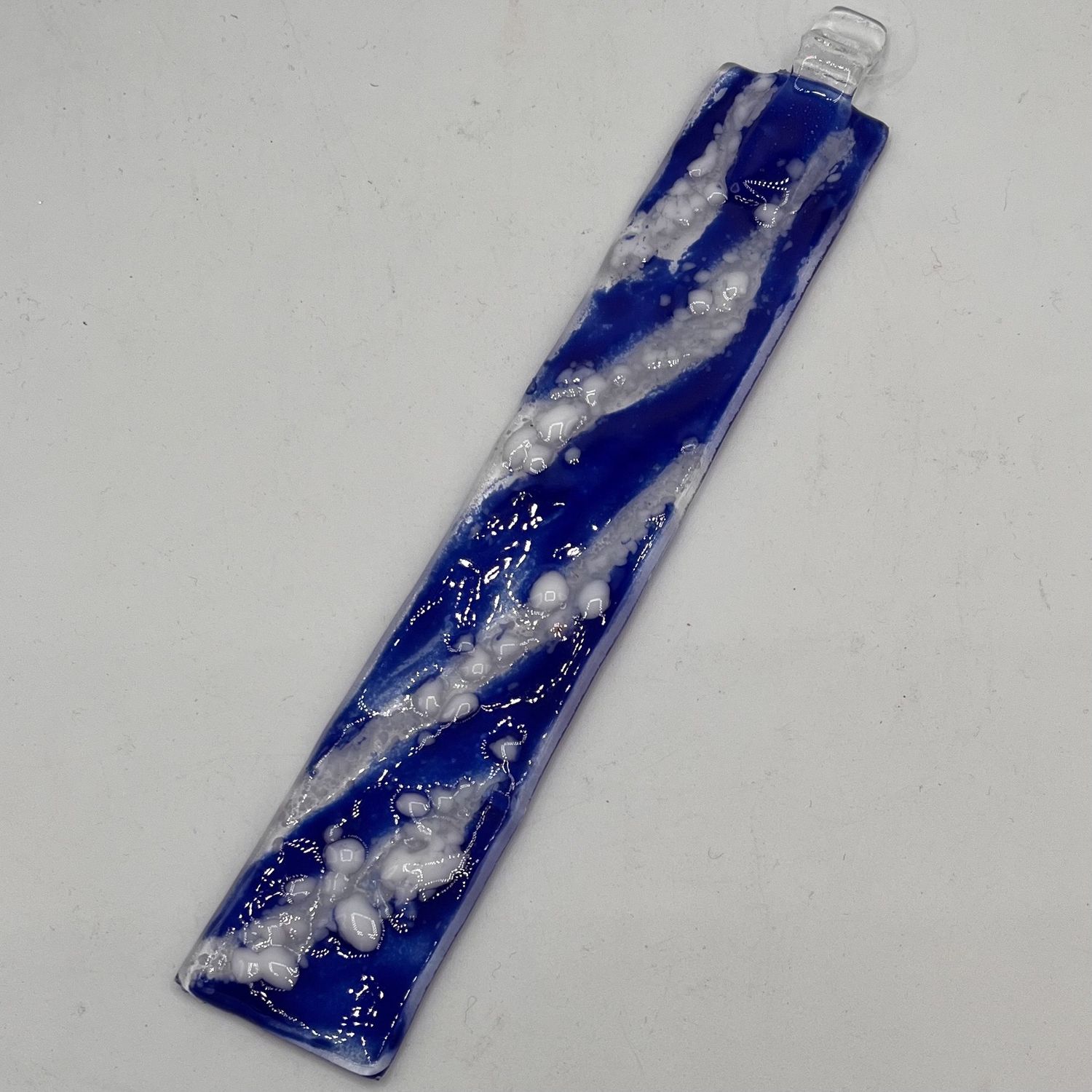 Courtney Malone, Fused Glass Suncatcher, Blue and White Design