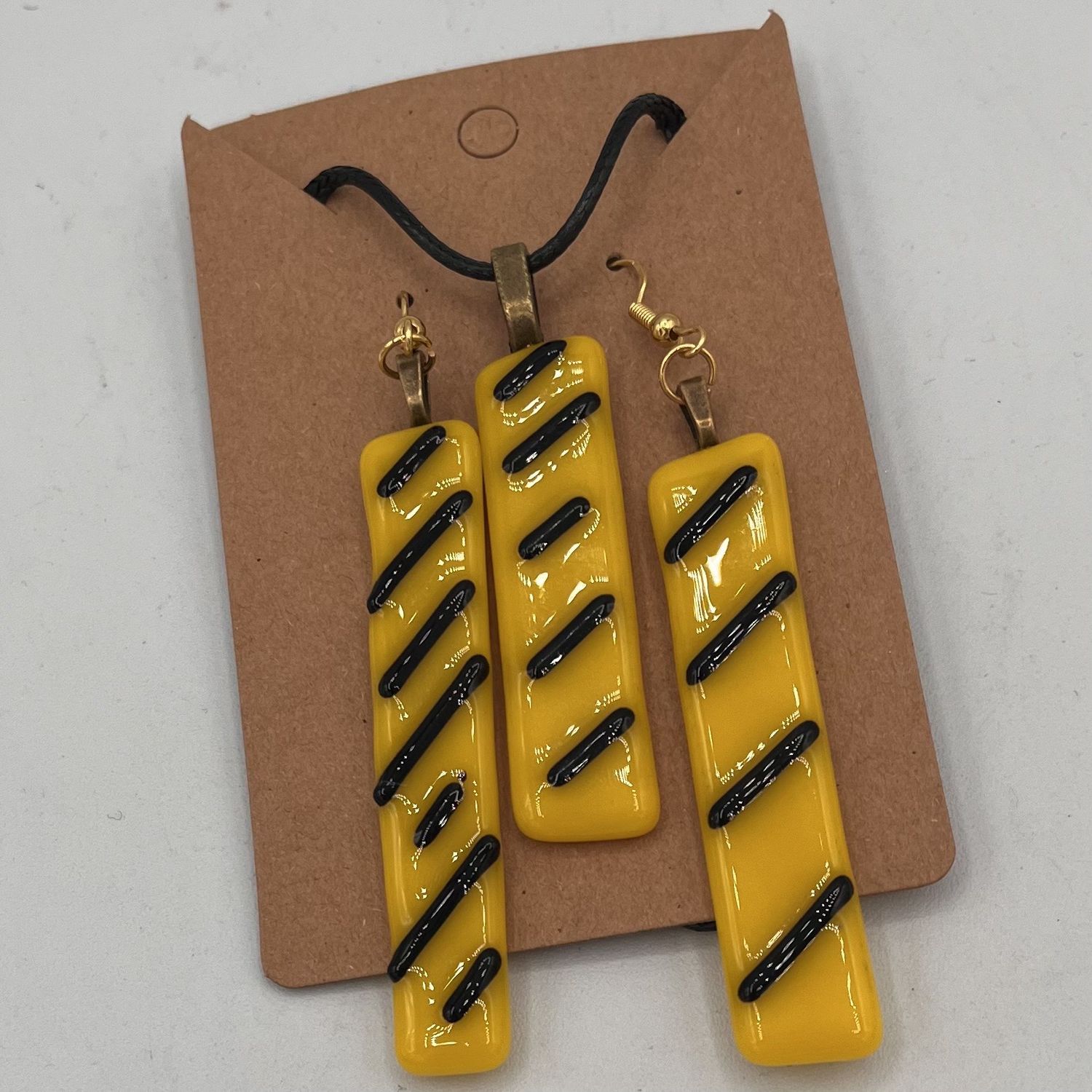 Rebecca Reed, Fused Glass Jewelry Set, Yellow and Black Design