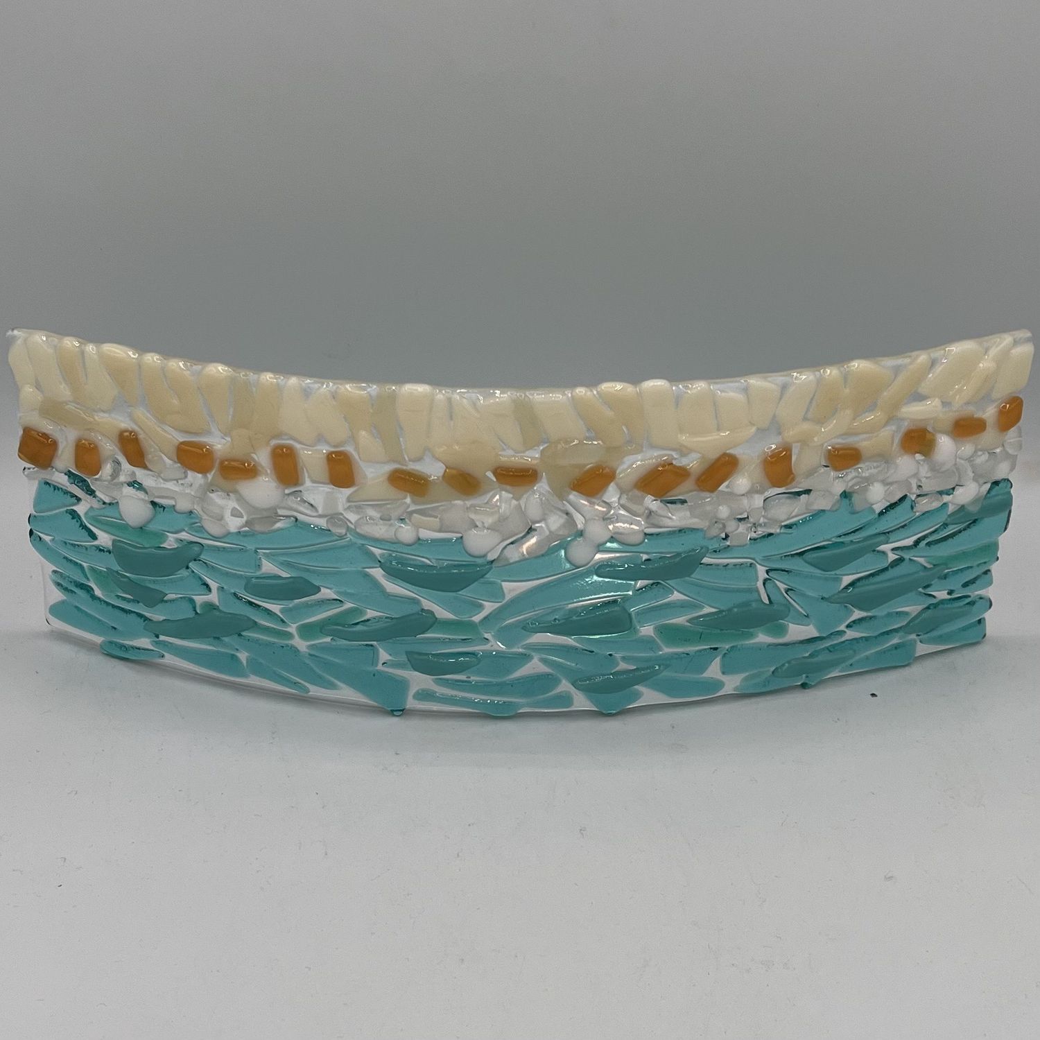 Adam Gibbemeyer, Wavy Glass Stand Piece, Blue, Yellow and White Design
