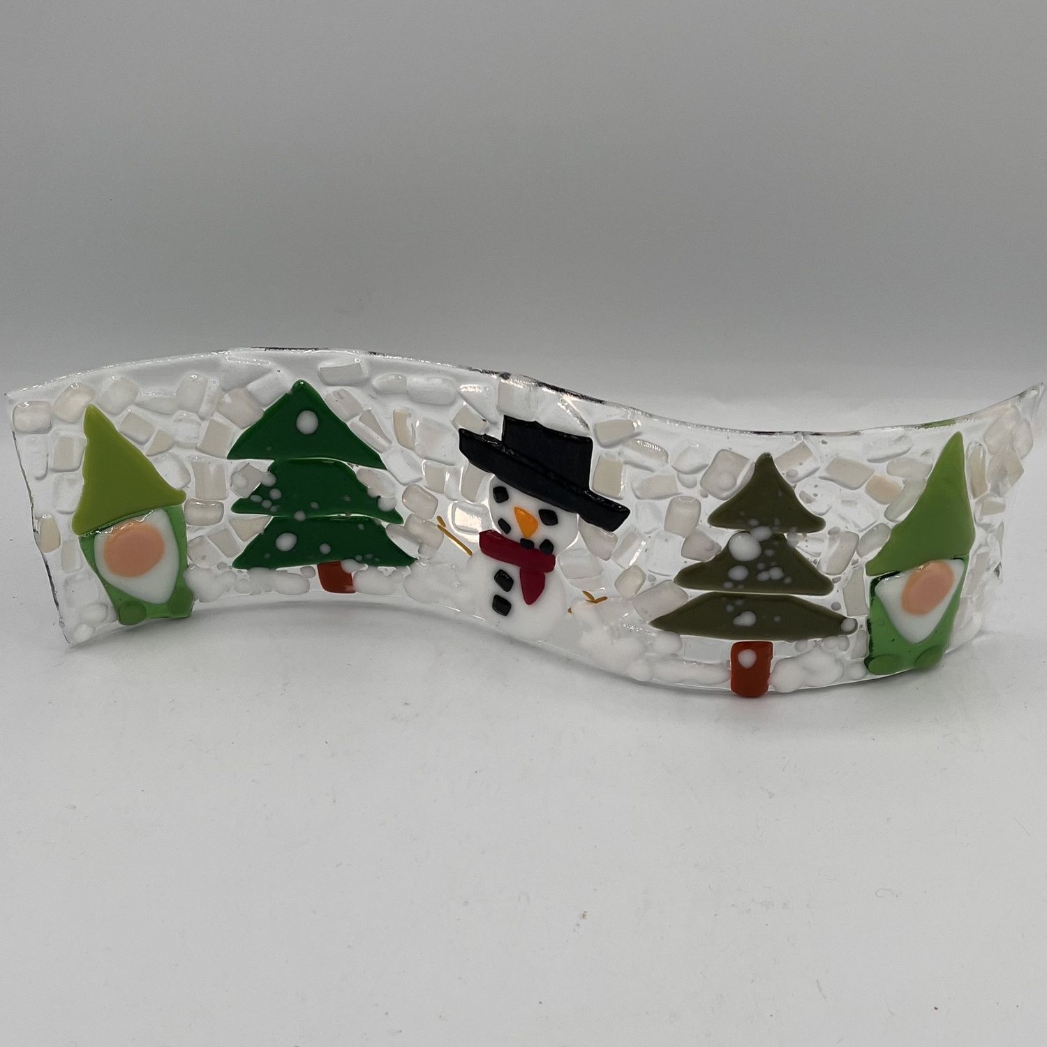 Saul Ray, Wavy Glass Stand Piece, Gnomes and Snowman in a Field