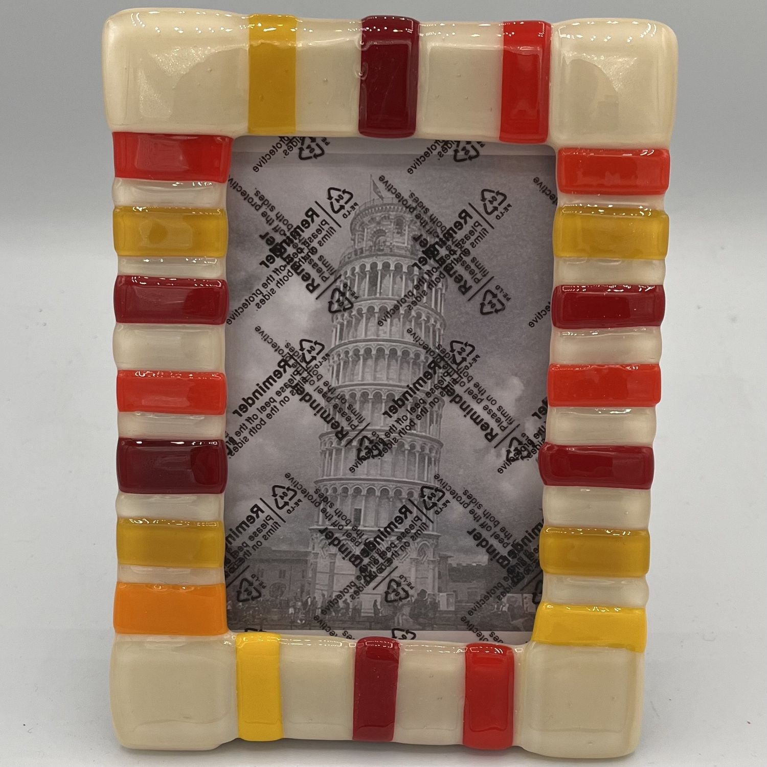 Melissa Powell, Fused Glass Frame, Red, Orange and Yellow Stripes