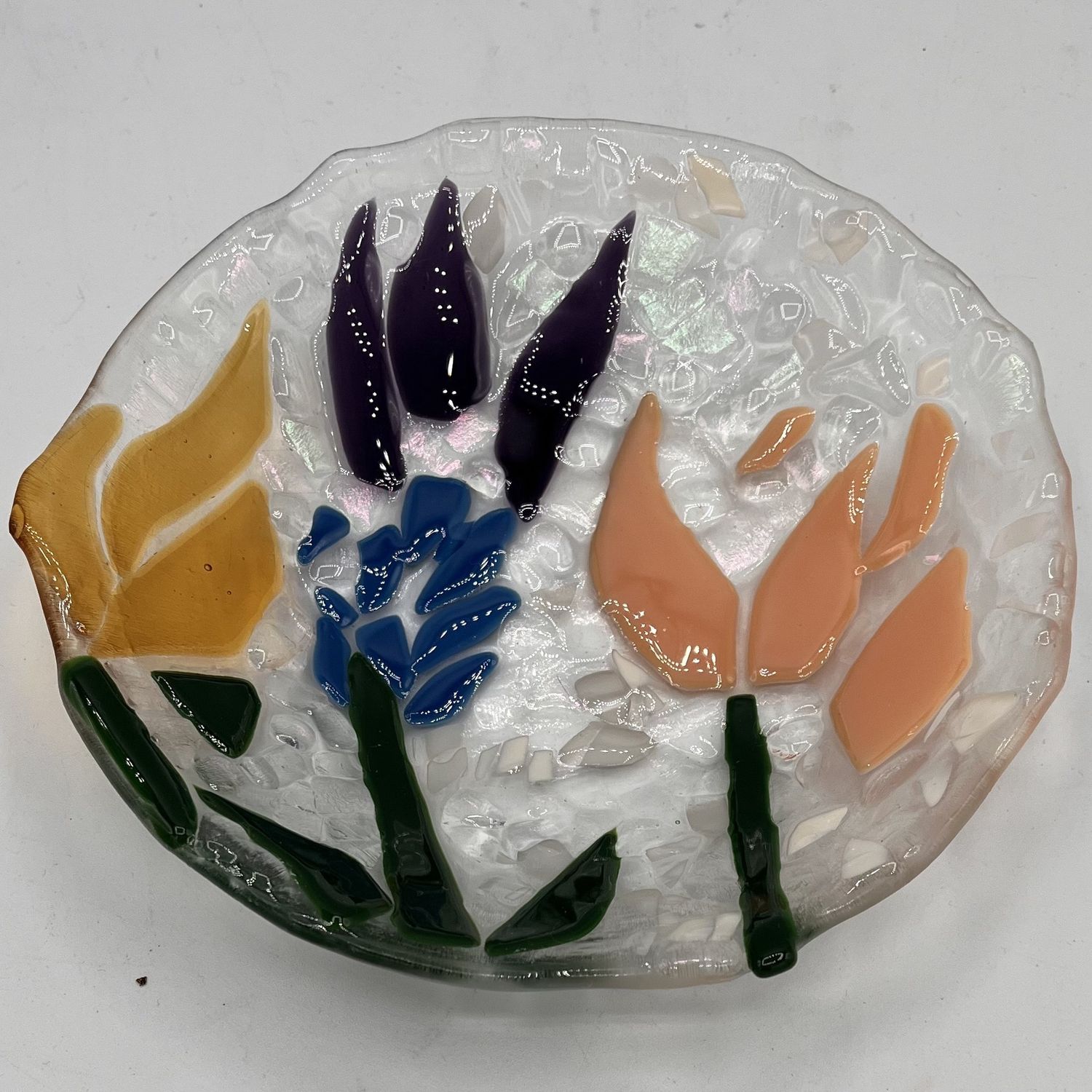 Jonathan McDowell, Fused Glass Bowl, Colorful Flowers