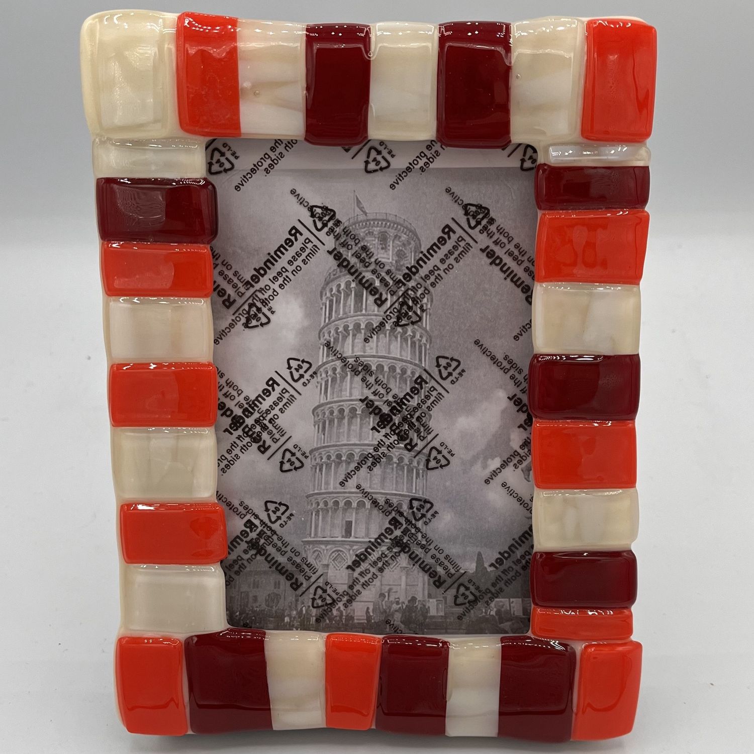 Evan Pohlman, Fused Glass Frame, Red, Orange and White Stripes