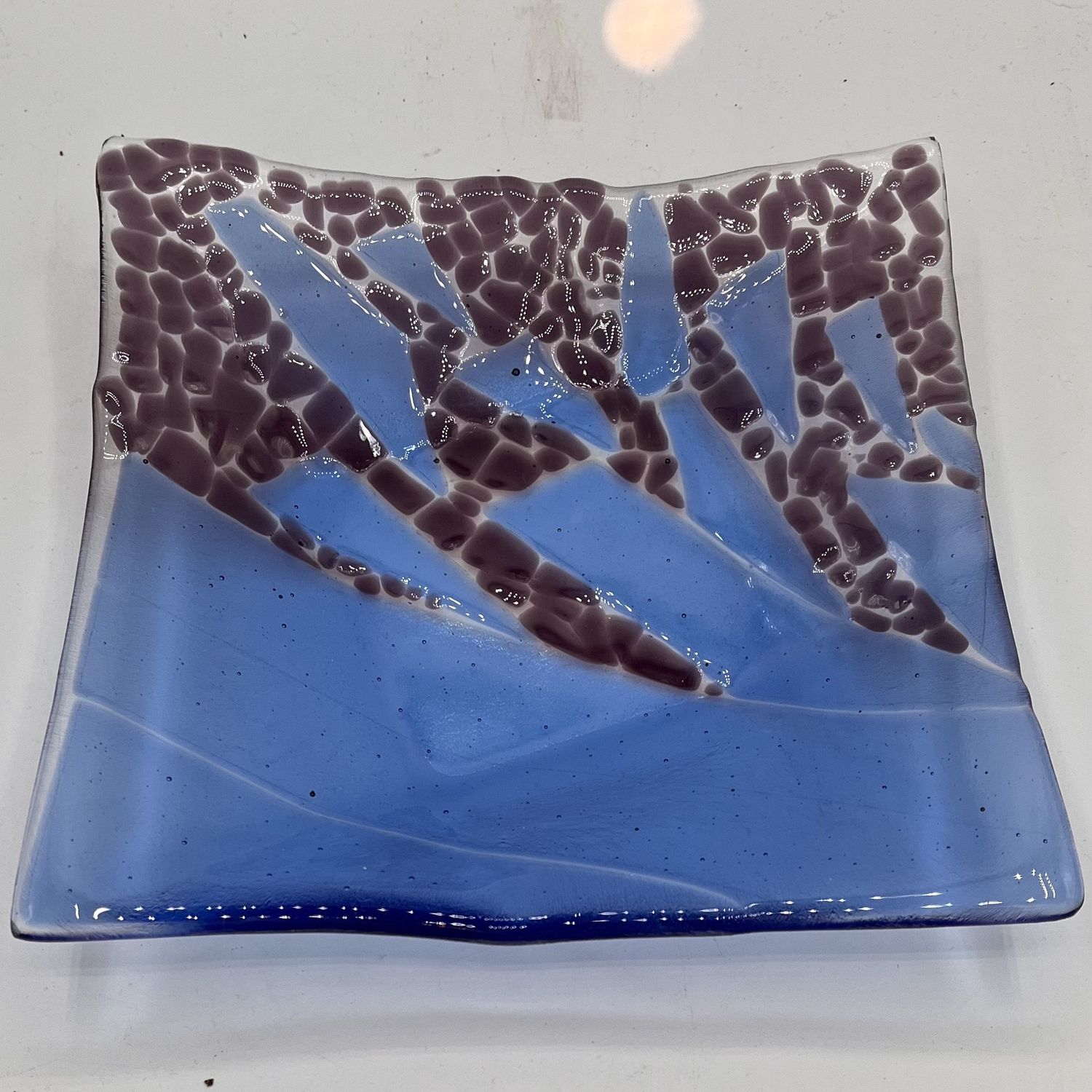 David Smyth, Fused Glass Dish, Blue and Purple Shapes