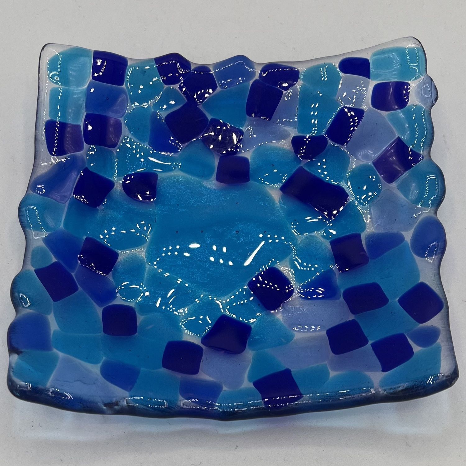 Jody Mann, Fused Glass Dish, Chunky Blue Design