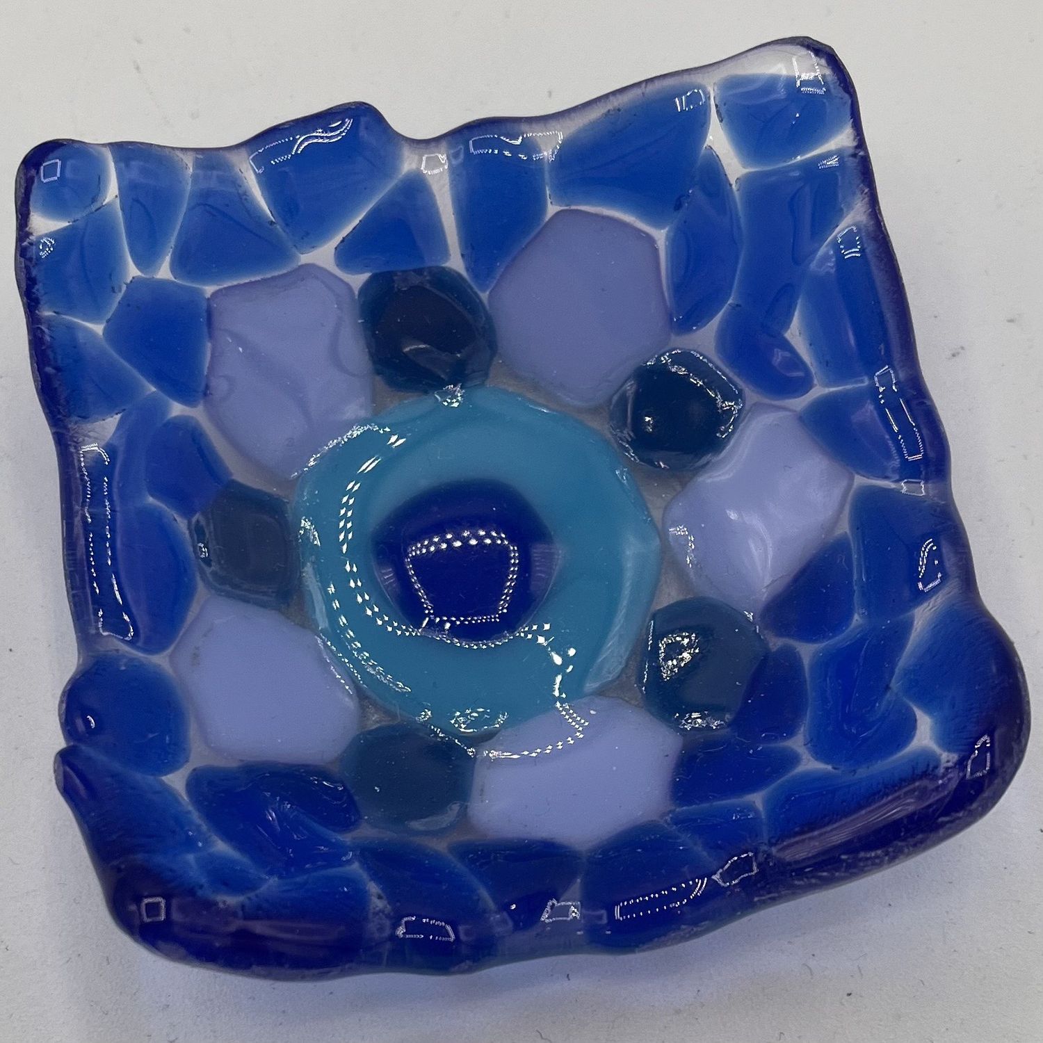 Cassie Sullivan, Fused Glass Ring Dish, Multi-Shade Blue Circles