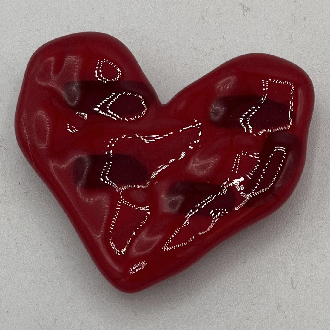 Ashley Ritter, Fused Glass Magnet, Red Striped Heart 3