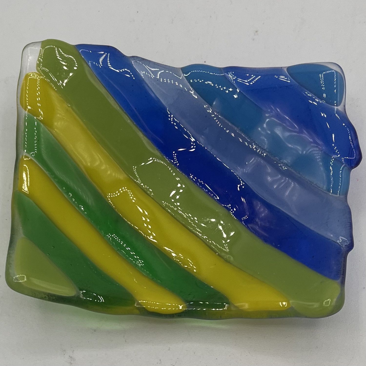Mallory Miller, Fused Glass Soap Dish, Blue and Green Stripes