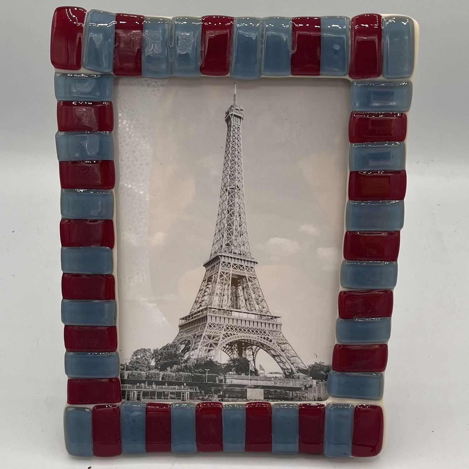 David Smyth, Fused Glass Frame, Red and Blue Stripes