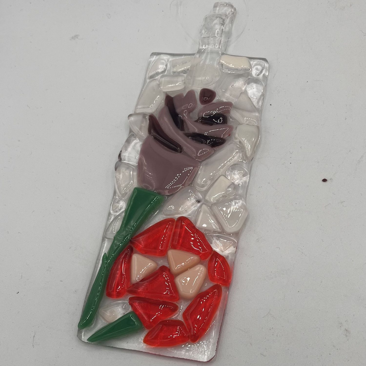 James Egan, Fused Glass Suncatcher, Purple and Red Flower