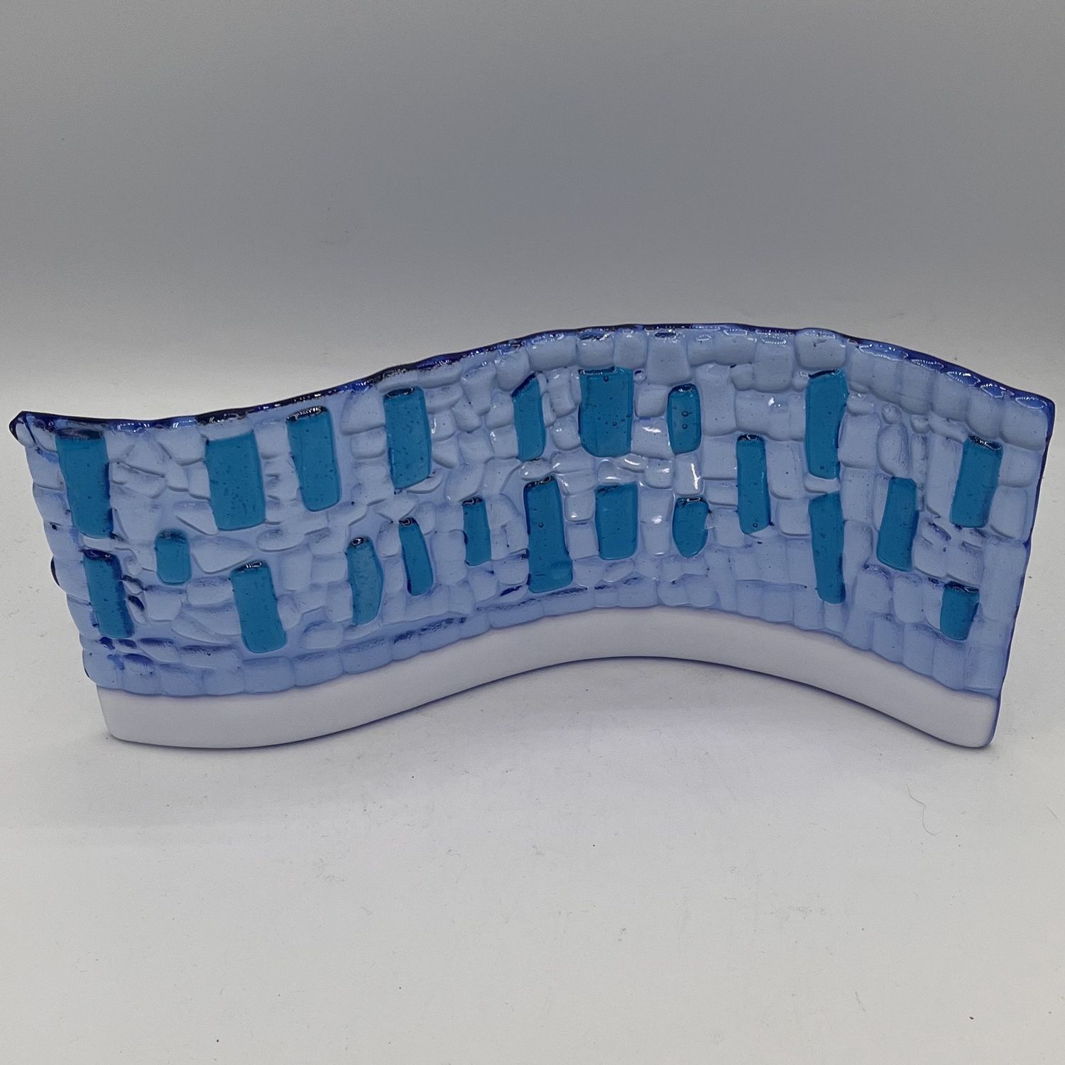Ashley Ritter, Wavy Glass Stand Piece, Blue and White Design