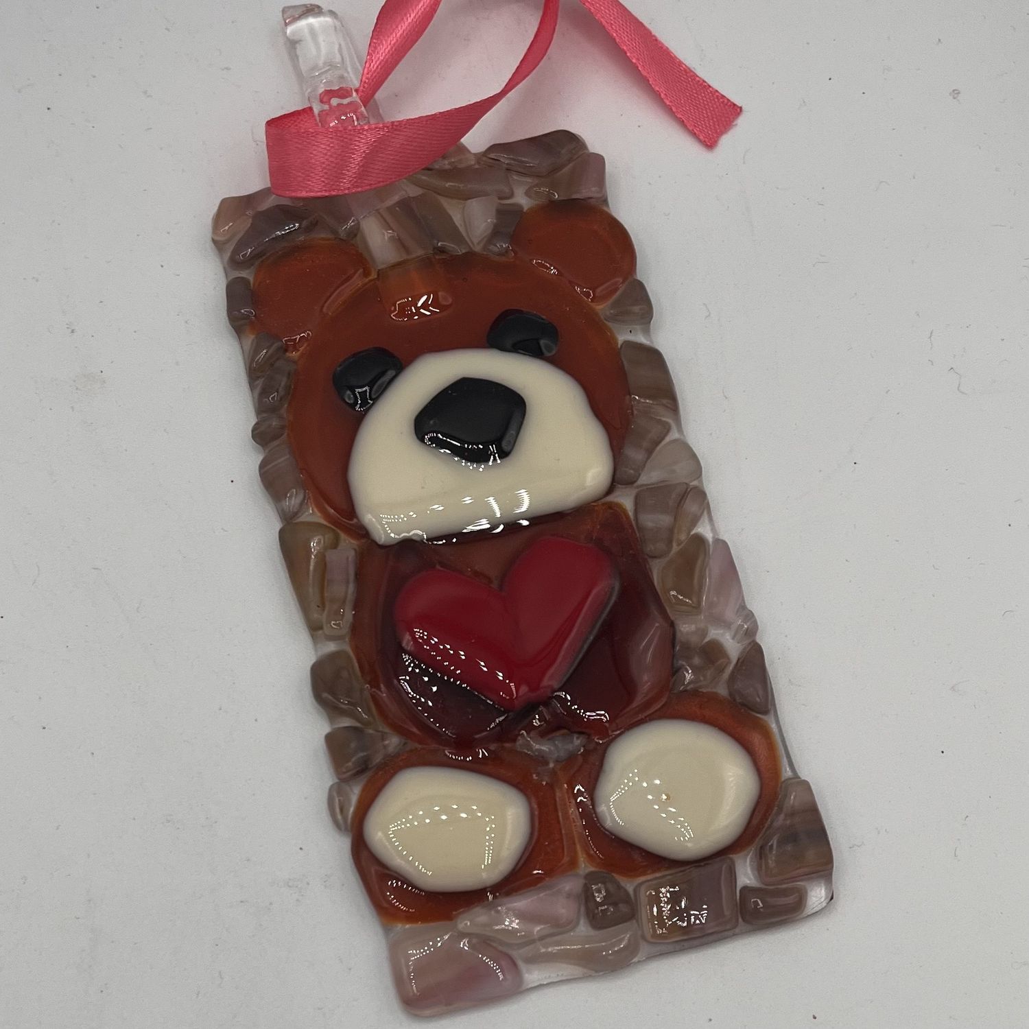 Tammy McCammon, Fused Glass Suncatcher, Valentines Bear