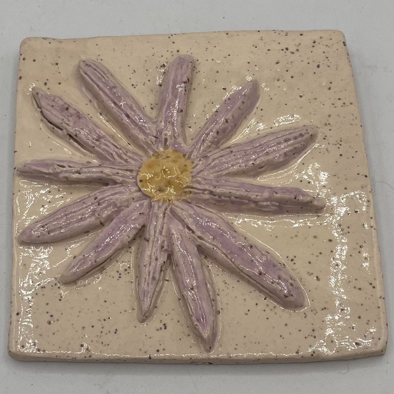 Allison Davis, Ceramic Wall Hanging, Purple and Yellow Flower