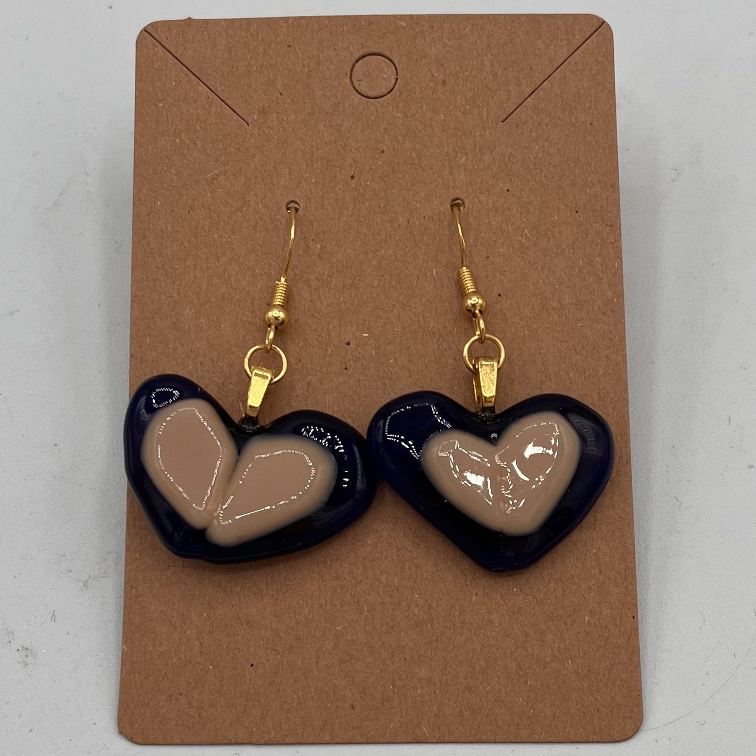 Kara Burgdorf, Fused Glass Earrings, Pink and Blue Hearts