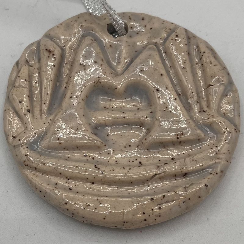 Mallory Miller, Ceramic Ornament, Light Blue 'M' Fountain