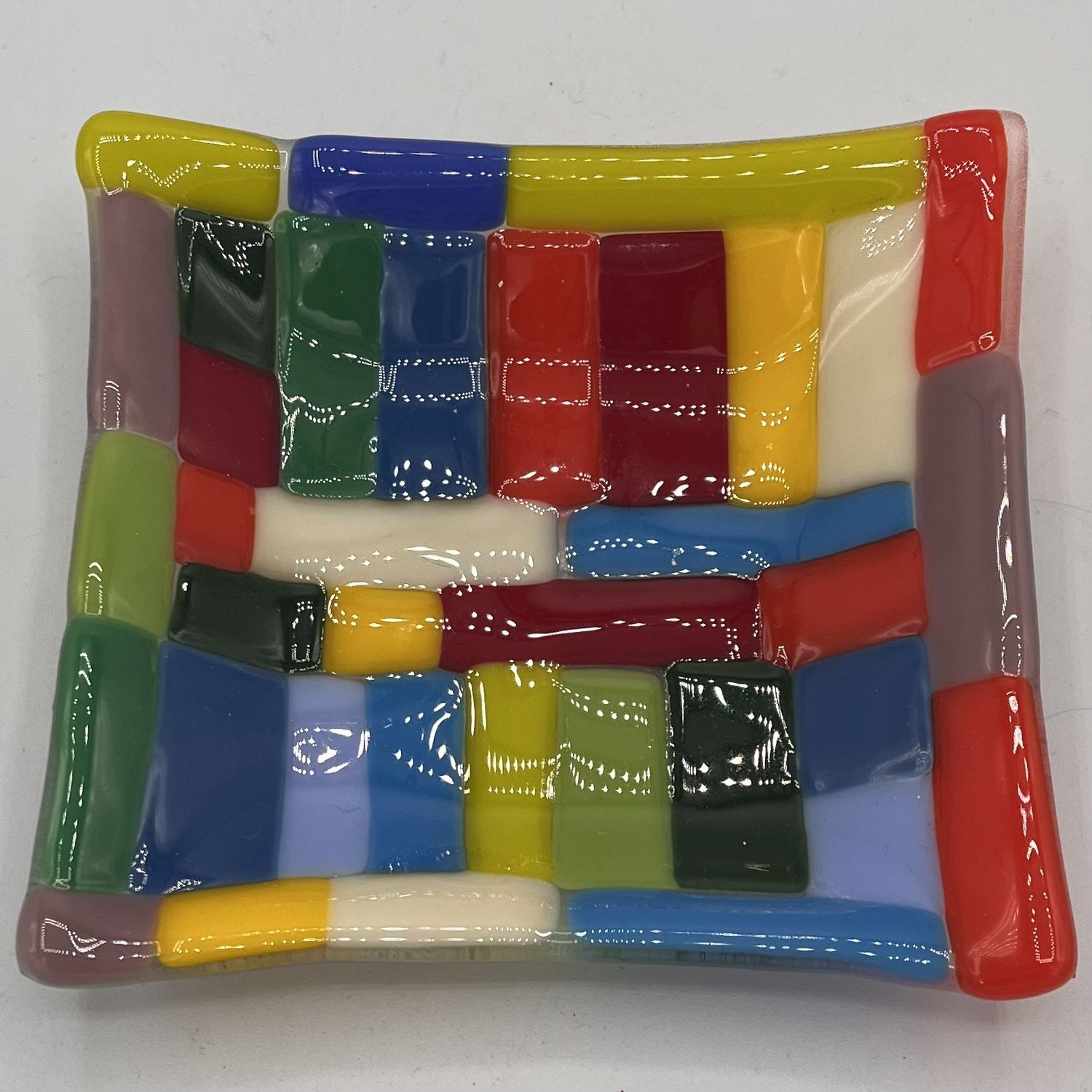 David Campbell, Fused Glass Dish, Colorful Rectangles