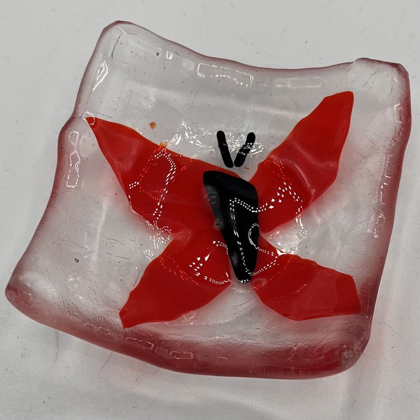 Melissa Powell. Fused Glass Ring Dish, Orange Butterfly