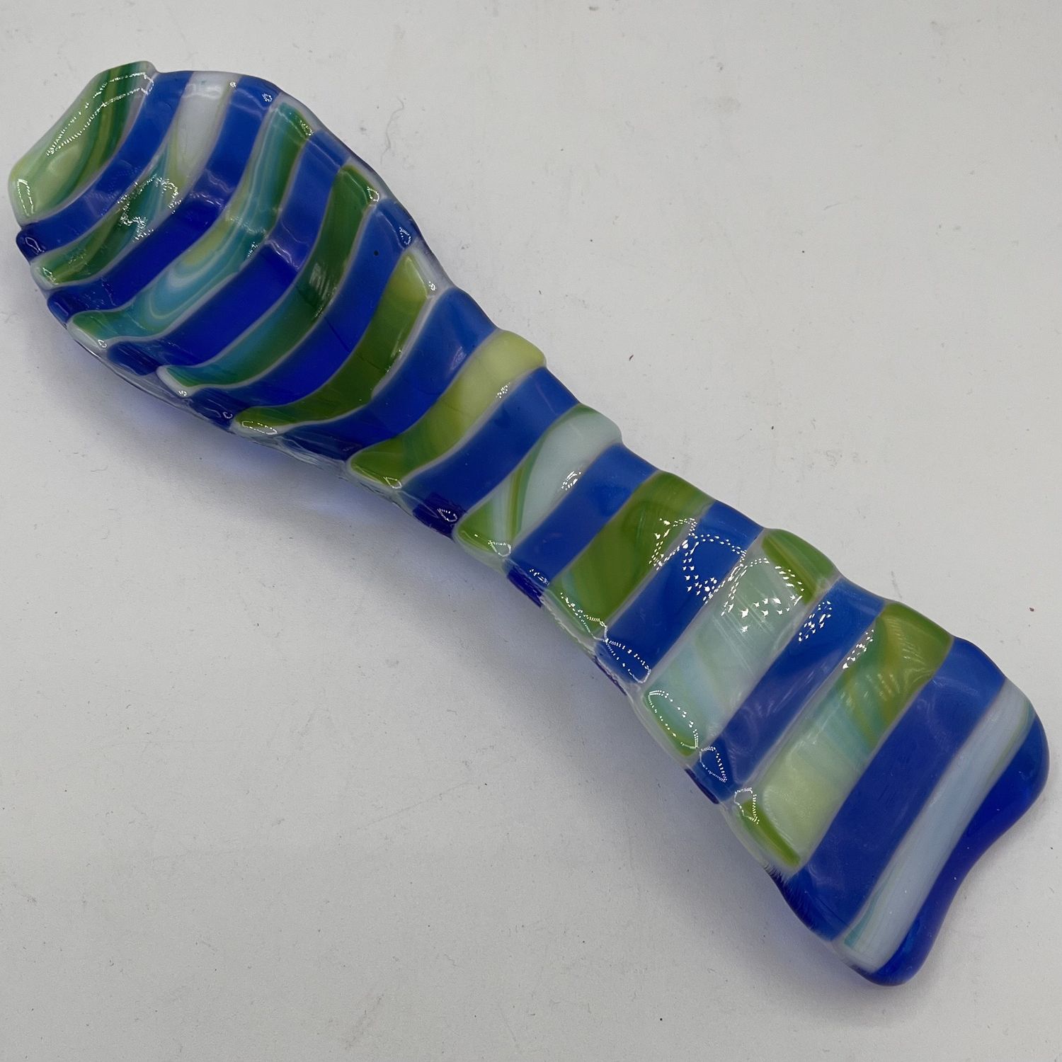 Christina Hanes, Fused Glass Spoon Rest, Blue and Green Stripes